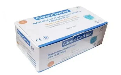 Mascarilla 3 pliegues uso médico color celeste